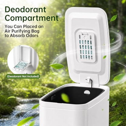 1.6 Gal Small Bathroom Trash Can with Lid, Step Pedal, Slim White | Stainless Steel Wastebasket, Soft Close Lid, Easy Clean Removable Inner Bucket, Odor Control, Includes 60 Trash Bags - color: White