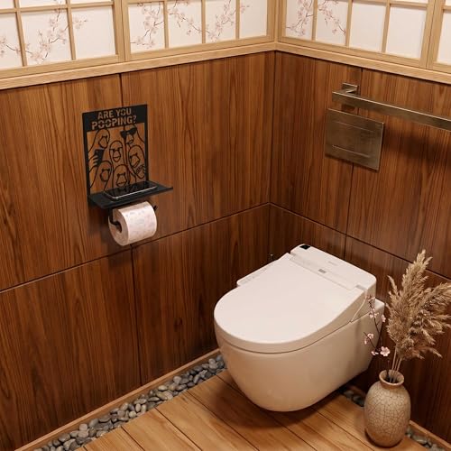 Funny Duck Wall Mounted Toilet Paper Holder with Shelf, are You Pooping Duck Black Metal Toilet Paper Stand Bathroom Decor Sign, Unique Rustic Bathroom Accessories for Home Cabin Farmhouse