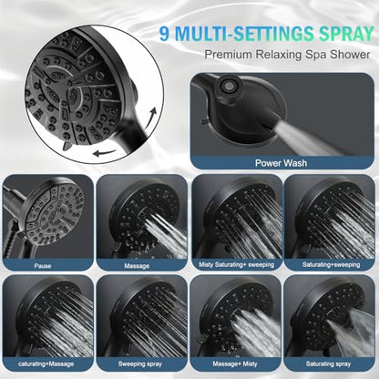 9 Settings High Pressure Magnetic Shower Head with Handheld | Power Wash for Tub&Tile, Magnetic Bracket, Pause Mode for Water Saving, Easy Clean Nozzles, Stainless 6ft Hose, Matte Black - color: Matte Black