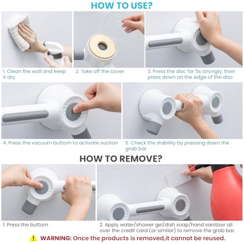 TAILI Shower Grab Bars,Shower Handles,Strong Adhesive,350lbs,2 Pack,Grey | Fits Microcrack Tile,Safety for Bathtubs,Toilet,Elderly&Seniors,Bathroom Grip Rails,No Drilling Removable Waterproof,12.8" - style: 2 Pack-Adhesive