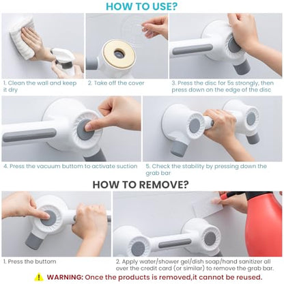 TAILI Shower Grab Bars,Shower Handles,Super Strong Adhesive,350lbs,Grey | Fits Microcrack Tile,Safety for Bathtubs,Toilet,Elderly&Seniors,Bathroom Grip Rails,No Drilling Removable Waterproof,12.8" - style: 1 Pack-Adhesive
