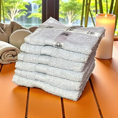 Super Soft 570 GSM Luxury Cotton Face Towel/Washcloths Set of 6, 100% Cotton Zero Twist Ring-Spun Heavyweight, Super Absorbent Wash Cloths – Designed for Exfoliation, Comfort, and Durability. - color: Light Blue