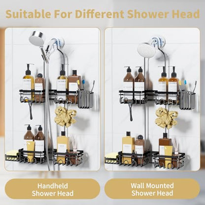 KEGII Shower Caddy Hanging for Handheld Showerheads, Rustproof Hanging Shower Organizer with Soap Dish, Toothbrush Holder and Hooks, Over Showerhead Caddy for Bathroom - style: Black – 2-Tier Hanging Shower Caddy