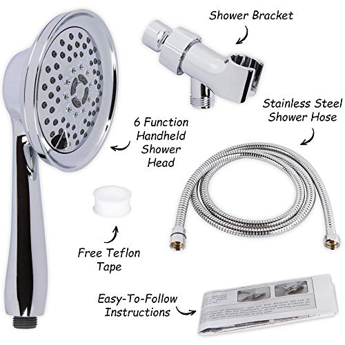 Massage & Mist Hand Shower Kit - 1.8 GPM - Polished Chrome | 6 Function, High Pressure, Adjustable Handheld Showerhead with Hose and Mount, Easy Install for Boosting Low Water Flow - color: Polished Chrome, size: 1.8 GPM