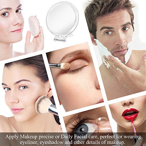Cheftick Double Sided Hand Held Makeup Mirror, Adjustable Folding Handle | 1X & 7X Magnifying, Distortion-free & HD, Portable, Transparent & Round (6") Handheld Mirror for Women & Men, Makeup, Shaving