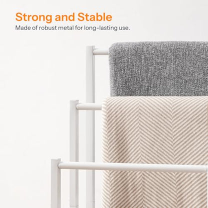 HOOBRO Free Standing Towel Rack, 3 Tier Blanket Rack, Blanket Holder for Bathroom, 16.9" L x 11" W x 31.9" H, Industrial Metal Drying and Display Rack with Shelf, White and Grey WG03LB01 - color: White + Grey, size: 16.9"L x 11"W x 31.9"H