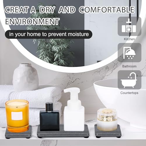 4PCS Stone Drying Trays for Bathroom Sink and Kitchen Counter, Water Absorbing Stone Tray with Diatomaceous Earth, Soap Dish and Coaster - color: Dark Gray 2stripes