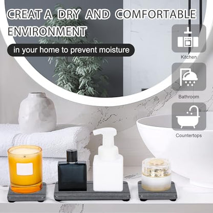 4PCS Stone Drying Trays for Bathroom Sink and Kitchen Counter, Water Absorbing Stone Tray with Diatomaceous Earth, Soap Dish and Coaster - color: Dark Gray 2stripes