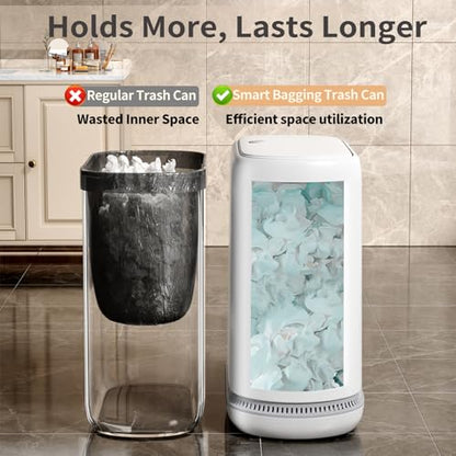 Small Bathroom Trash Can with Lid, 3 Gallon Slim Garbage Bin with Pop-Up Lid & Air-Pressure Bag Lock, Mini Waste Basket for Bathroom, Bedroom, Kitchen, Office, Rv, White - Includes 75 Bags (5 Rolls)