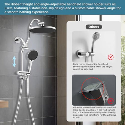 10'' Rain Shower Head Combo with 3 Handheld Sprays, Chrome | cUPC Certified Self-cleaning High Pressure Shower Head, All Metal Extension Arm, Easy Reach 4-way Diverter, 71" Hose & Holder - color: Chrome