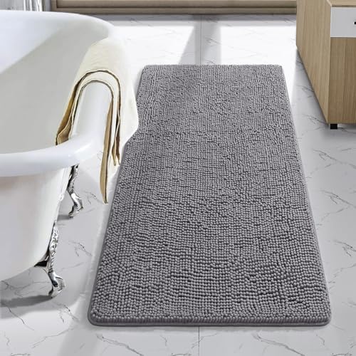 LOCHAS Luxury Bathroom Rug Shaggy Bath Mat 24 x 40 Inch, Gray | Washable Non Slip Bath Rugs for Bathroom Shower, Soft Plush Chenille Absorbent Carpets - color: Grey, size: 2' X 3'4" (24''x40'')