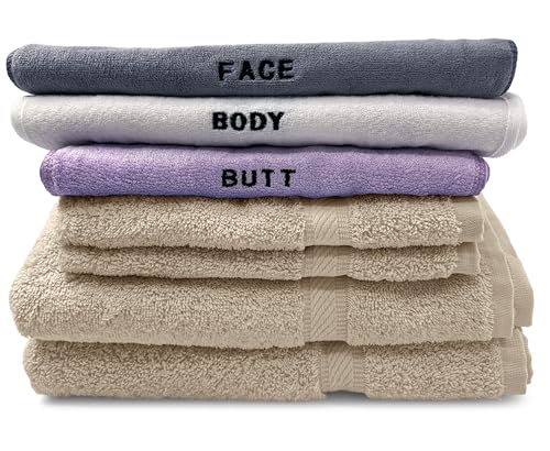 Crafty Cloth 10-Piece 4-Texture Towel Set for Complete Body Care, Embroidered | Luxurious Skin Care Towels for Cleaning, Exfoliating, and Drying – Brown, White, Purple, Gray - color: Brown/Gray/White/Purple, style: Embroidered