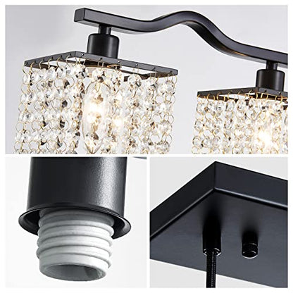 WUZUPS Crystal Chandelier 4-Light Linear Raindrop Pendant Ceiling Light Modern Lighting Fixture for Bedroom Dinning Room Bar Kitchen Island, H8.7'' W4.7'' L30.5, E12 Base, Black - color: Black Pendnat Light