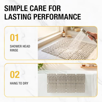 HITSLAM Shower Mat Anti Slip, 24x24 Inch Cut to Fit No Odor Soft TPE Shower Stall Mat, Square Bath Mat with Suction Cups and Drain Holes, Soft on Feet, Khaki - color: Khaki