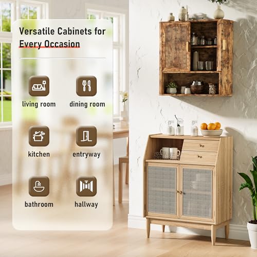Bathroom Wall Cabinet, Wall-Mounted Medicine Cabinet with Adjustable Wood Shelf & Doors, Floating Bathroom Cabinet Over Toilet for Laundry Room & Kitchen & Living Room (Retro) - color: Retro