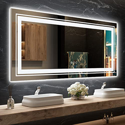Snowdool LED Bathroom Mirror, 72"X32" with Front and Backlit, Anti-Fog, Large Bathroom Vanity Mirror for Wall, Memory Function, Stepless Dimmable, Tempered Glass (Horizontal/Vertical) | Front and Backlit, Stepless Dimming, Anti-Fog, Memory Function - size