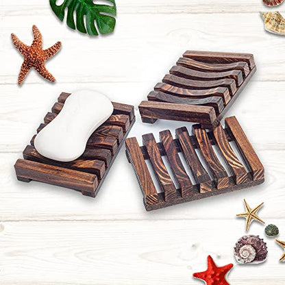 6 Pieces Wooden Soap Dish, Self Draining Soap Dish Holder Natural Drain Soap Saver, Soap Tray for Shower Used for Bathroom, Kitchen - color: Brown-6 Pcs