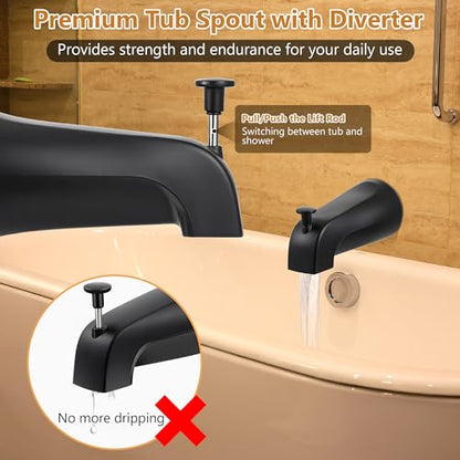 Dreyoo Tub Spout, Tub Faucet for Bathtub (Matte Black,Simple) | Bathroom Bathtub Faucet with Adapters, Hex Wrench, Universal Faucet for Bathtub Fits 1/2" Copper Pipe, 1/2" IPS and 3/9" IPS - color: Matte Black, style: Simple