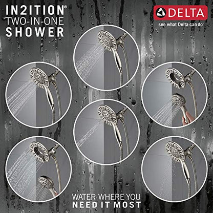 Delta Arvo 14 Series Brushed Nickel Shower Faucet Set with In2ition 2-in-1 Dual Shower Head with HandHeld Spray Combo, Valve Trim Kit, SpotShield Stainless 142840-SP-I (Valve Included) - color: Spotshield Brushed Nickel