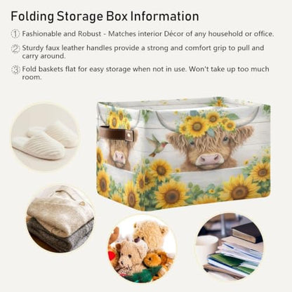 Cow Storage Baskets 2 Pack | Collapsible Open Home Storage Bin with Handle for Home Bedroom Cloth