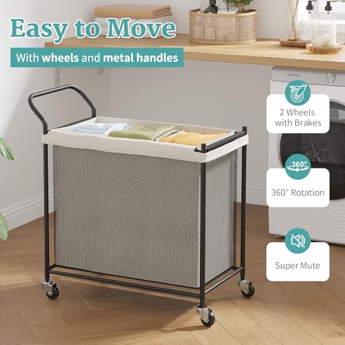 Laundry Hamper 3 Section, Laundry Basket with Wheels-165L, Removable Washable Bags, Height-Fitted Rolling Laundry Cart for Laundry Room & Bedroom - size: 165L(3-Section)