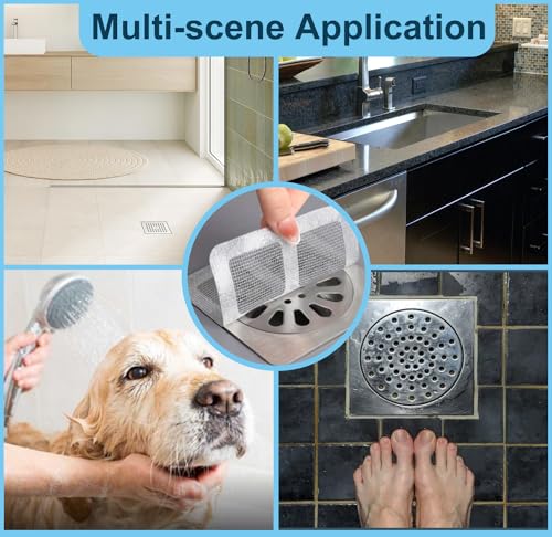 30 Pack Disposable Shower Drain Hair Catcher Mesh Stickers 4"x4" Strong Adhesive Mesh Covers for Bathroom, Kitchen & Laundry Waterproof Hair Trap Easy Apply & Remove