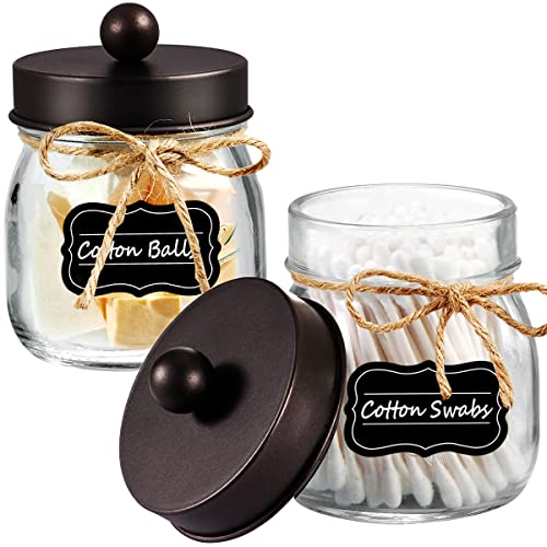 Amolliar Glass Mason Jar Bathroom Vanity Organizer - Rustic Farmhouse Decor Bathroom Accessories - Qtip Dispenser Holder Canister for Q-tips,Cotton Swabs,Rounds,Ball,Flossers/Bronze, 2-Pack - size: standard mouth-Bronze