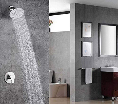 Round 6 Inch Stainless Steel Shower Head High Pressure Rainall Shower Head Chrome Ultra Thin Design-Best Pressure Boosting with Silicone Nozzle Easy to Install - color: Chrome, size: Round