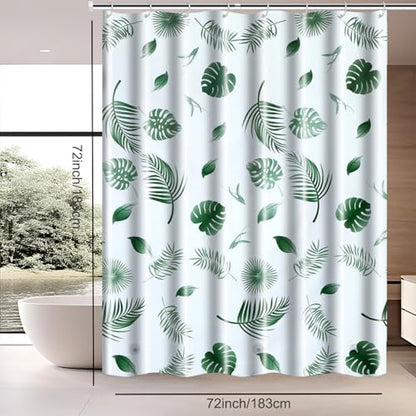 TIKABC Shower Curtain Liner, 4G PEVA Shower Liner, Plastic Waterproof Shower Curtains, with Grommet Holes and 3 Magnetic Weights(Green Leaf) - color: Green Leaf