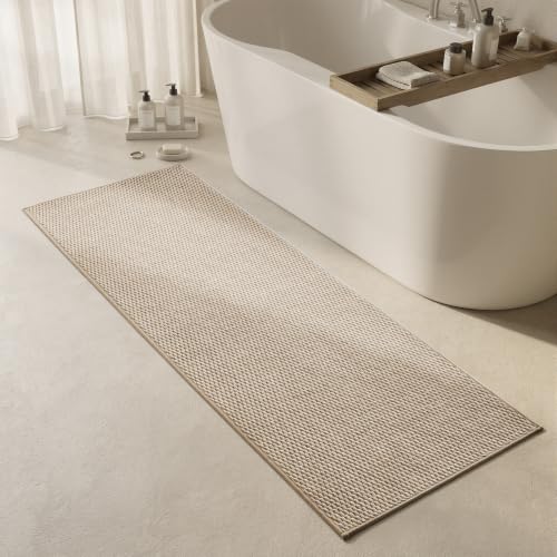 Triohero Bathroom Runner Rugs, Long Bath Mat Runner Washable Thin Quick Dry Low Pile Bathroom Runner Rugs Non Slip, Beige 24x70 - color: Beige New, size: 24"x70"