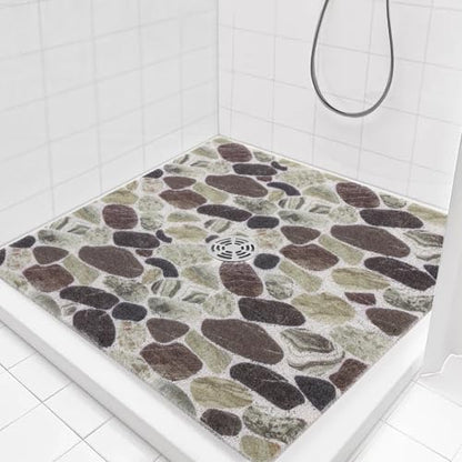 Hombys Non Slip Shower Mat 27x27 in, Shower Floor Mats with Drain Hole, Secure PVC Loofah Mat, Boho Coffee Pebble - color: Coffee Pebble, size: 27" x 27" (Rectangular)