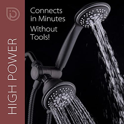 High Pressure 24-Function Dual 2-in-1 Handheld Shower Head Combo | With Self-clean Nozzles, 3-way Anti-swivel Water Diverter, and Premium Stainless Steel Hose / Bronze Finish - color: Oil Rubbed Bronze, size: 1.8 Gallons Per Minute