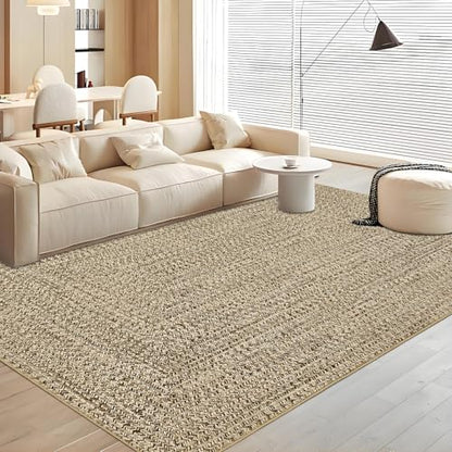 Printed Washable 3x5 Rug Modern Non Slip Entryway Rug Small Living Room Rug Braided Soft Throw Rugs Low Pile Stain Resistant Carpet for Office Bedroom Nursery Dining Room 3'x5' Beige/Grey - color: Natural, size: 3' x 5' (Rectangular)