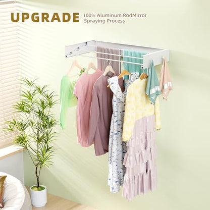 Wall Mounted Drying Rack for Laundry 19.8'', Folding Drying Rack Clothing Wall Mount with 3 Rods and 4 Hooks, Space Saving for Indoor Outdoor Bathroom Balcony (White, 19.8'') - size: 19.8''【4 Hooks】