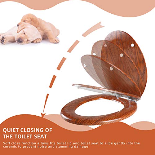 Elongated Toilet Seat Molded Wood Toilet Seat with Quietly Close and Quick Release Hinges, Easy to Install also Easy to Clean by Angol Shiold (Elongated, Brownish Yellow) - color: Brownish Yellow, size: Soft Close Hinge