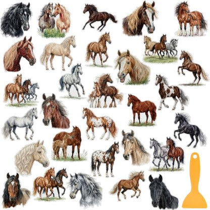 Fullhawl 30 Pcs Horse Non Slip Bathtub Stickers Horse Anti Slip Shower Stickers Shower Floor Nonslip Sticker Applique Adhesive Decals Treads with Scraper for Bathtub Bathroom Floor - style: Horse