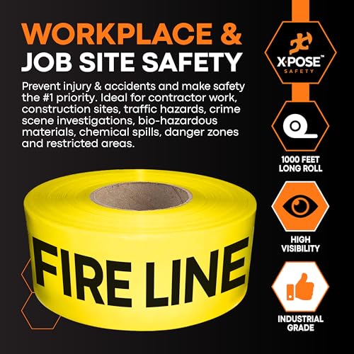 Xpose Safety 3 Mil Yellow Fire Line Do Not Cross Tape – (2 Rolls) | 3" x 1000' High-Visibility Barricade Tape for Construction Sites, Hazards, Crime Scenes - color: Fire Line Do Not Cross, size: 3 Mil