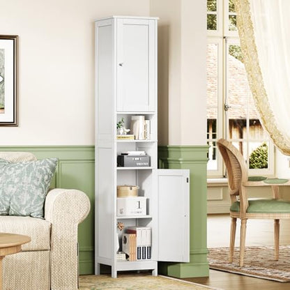 67" Tall Bathroom Cabinet with Adjustable Shelves and Doors, Narrow Bathroom Storage Cabinet for Small Space, Living Room, Entryway, Kitchen, White - color: White