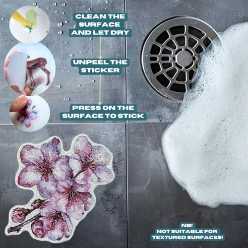 Handmade NON SLIP BATHTUB STICKERS, 18 PCS Sakura Cherry Blossom Decals, Alternative to Shower Mat, Waterproof Adhesives, Anti Slip Shower Stickers, Tubs, Stairs - Safety Tub Non Slip Stickers