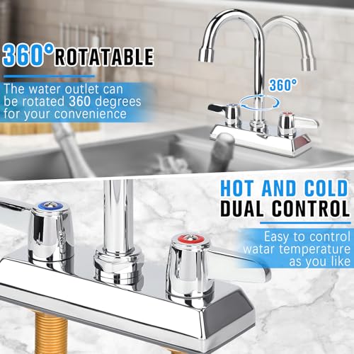 4 Inch Center Kitchen Sink,Commercial Sink Faucet,Brass Kitchen Faucet,Wall Mount Kitchen Faucets，Dual Lever Handles，with 3-1/2" Gooseneck Spout