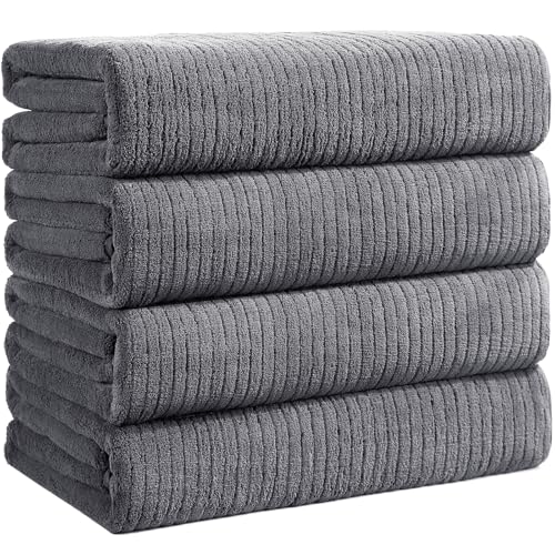Bath Towels Set of 4 Extra Large 35 x 70 Inches,Luxury Thick High Absorbent Quick Dry Bath Sheet,Ultra Soft Microfiber,Bathroom,Beach,Yoga,Sport,SPA (Grey) - color: Grey, style: 4 Piece Bath Towels