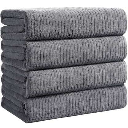 Bath Towels Set of 4 Extra Large 35 x 70 Inches,Luxury Thick High Absorbent Quick Dry Bath Sheet,Ultra Soft Microfiber,Bathroom,Beach,Yoga,Sport,SPA (Grey) - color: Grey, style: 4 Piece Bath Towels