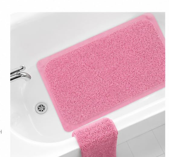 Home Expressions Non Slip with Suction Cups Loofah Bathmat 27"x15" & 29.5"X16.9", PVC Loofah Bathroom Mats, Loofah Mats for Shower and Bathroom, Quick Drying, (Pink 29.5"X16.9") - size: PINK 29.5"X16.9"