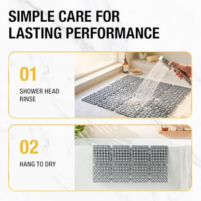 HITSLAM Shower Mat Anti Slip, 24x24 Inch Cut to Fit No Odor Soft TPE Shower Stall Mat, Square Bath Mat with Suction Cups and Drain Holes, Soft on Feet, Dark Grey - color: Dark Grey