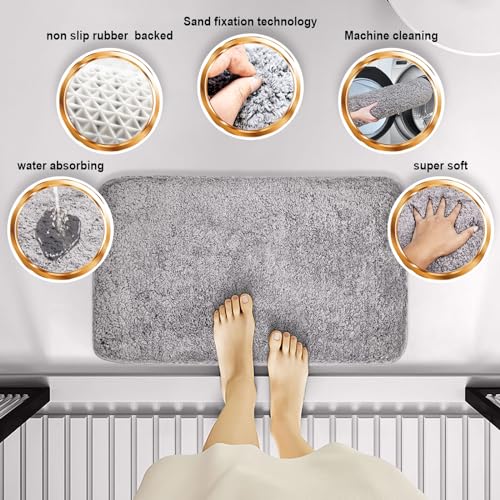 Shower Curtain Sets with Rugs and Adjustable Toilet Seat Cover | 4 Pcs Gray Bathroom Sets with Shower Curtain and Rugs and Microfiber Toilet Lid Cover - color: Grey