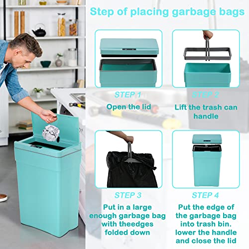 13 Gallon 50 Liter Kitchen Trash Can with Touch-Free & Motion Sensor Lid, Automatic Plastic Garbage Can, Touchless Trash Bin Automatic Trash Can for Bedroom Bathroom Home Office - color: Blue
