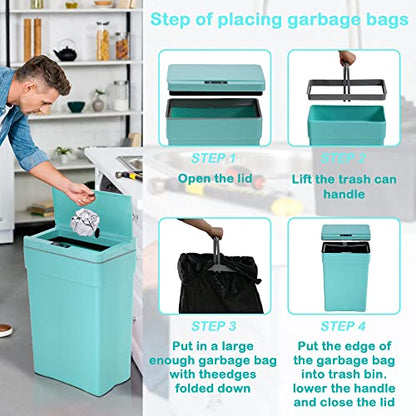 13 Gallon 50 Liter Kitchen Trash Can with Touch-Free & Motion Sensor Lid, Automatic Plastic Garbage Can, Touchless Trash Bin Automatic Trash Can for Bedroom Bathroom Home Office - color: Blue