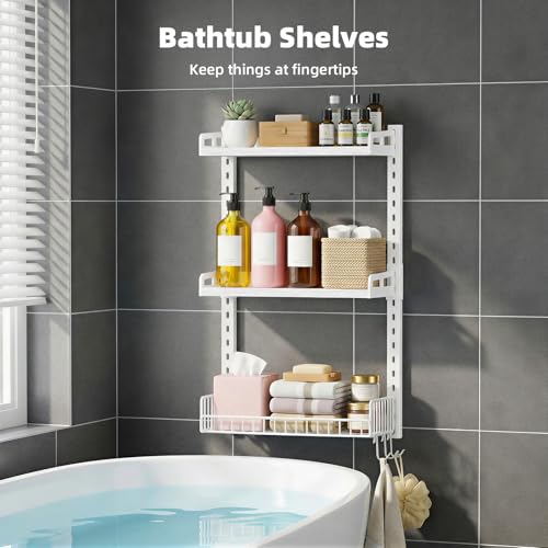 Kalrin 3 Tier Bathroom Shelves Over Toilet - Wall Mounted Floating Shelves with Drain Basket, Toilet Paper Storage, Height Adjustable Over The Toilet Storage, Pure White - color: Pure White