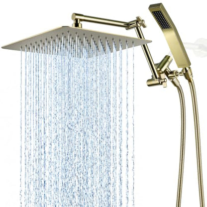 G-Promise All Metal 10 Inches Rainfall Shower Head with Handheld Combo | All Metal, Built to Last, Easy Install, Adjustable Height & Angle for All Heights, Extra Long Hose, Modern Upgrade - color: Polished Brass, size: 10 Inches