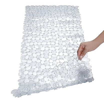 Pebble Bath Mat for Bathtub to Anti Slip Bathtub Mat in Shower with 16 Inches by 35 Inches (Clear) - color: Clear